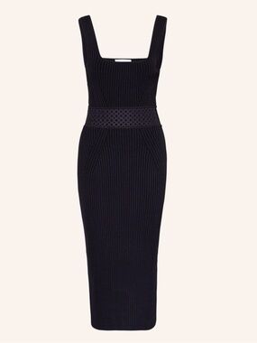 House of Harlow 1960 Black Ribbed Midi Dress with Waist Panel